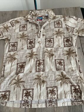 Reyn Spooner Joe Kealohas Mens 1/4 Button Pullover Shirt Hawaiian Palms Small